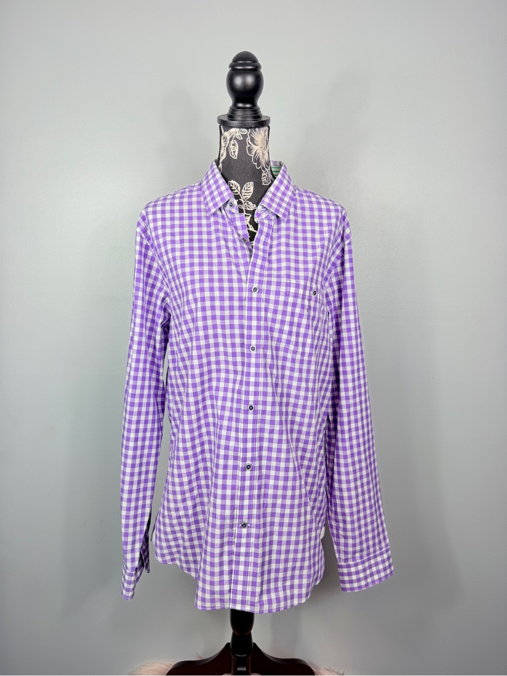 NWT Express men's purple plaid fitted long sleeve button down shirt size large